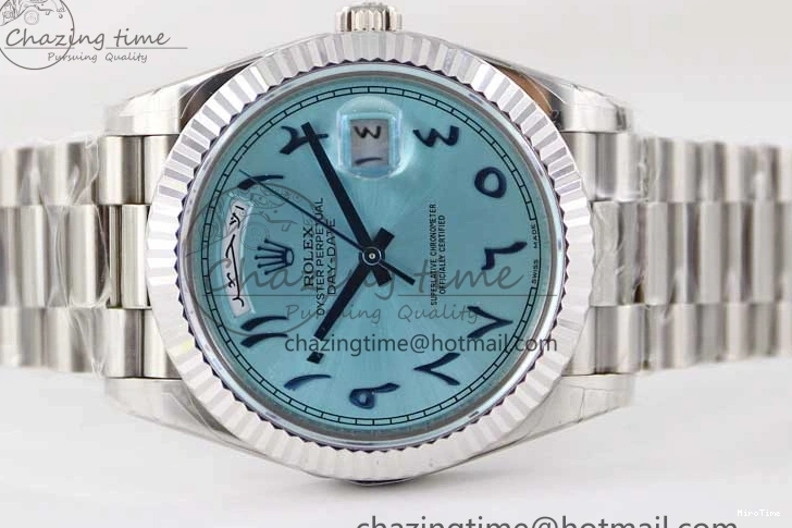 MiroTime 0329 Comfortable Day Date 40mm SS 904L Steel TWF 1:1 Best Edition Ice Blue Arabic Dial on SS Bracelet A 2357